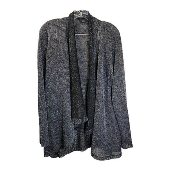 Metallic Women's Sheer Draped Open Front Cardigan Jacket Black Silver - Picture 1 of 6